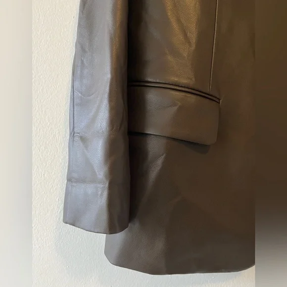 Oak and Fort Vegan Leather Blazer Dark Brown Size XS Oversized Fall Casual - Picture 5 of 11